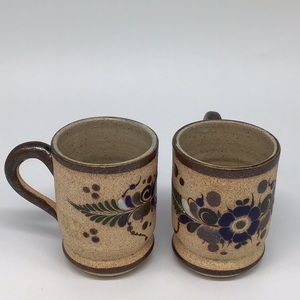 Pair Vintage Mexican Tonala Pottery Mugs